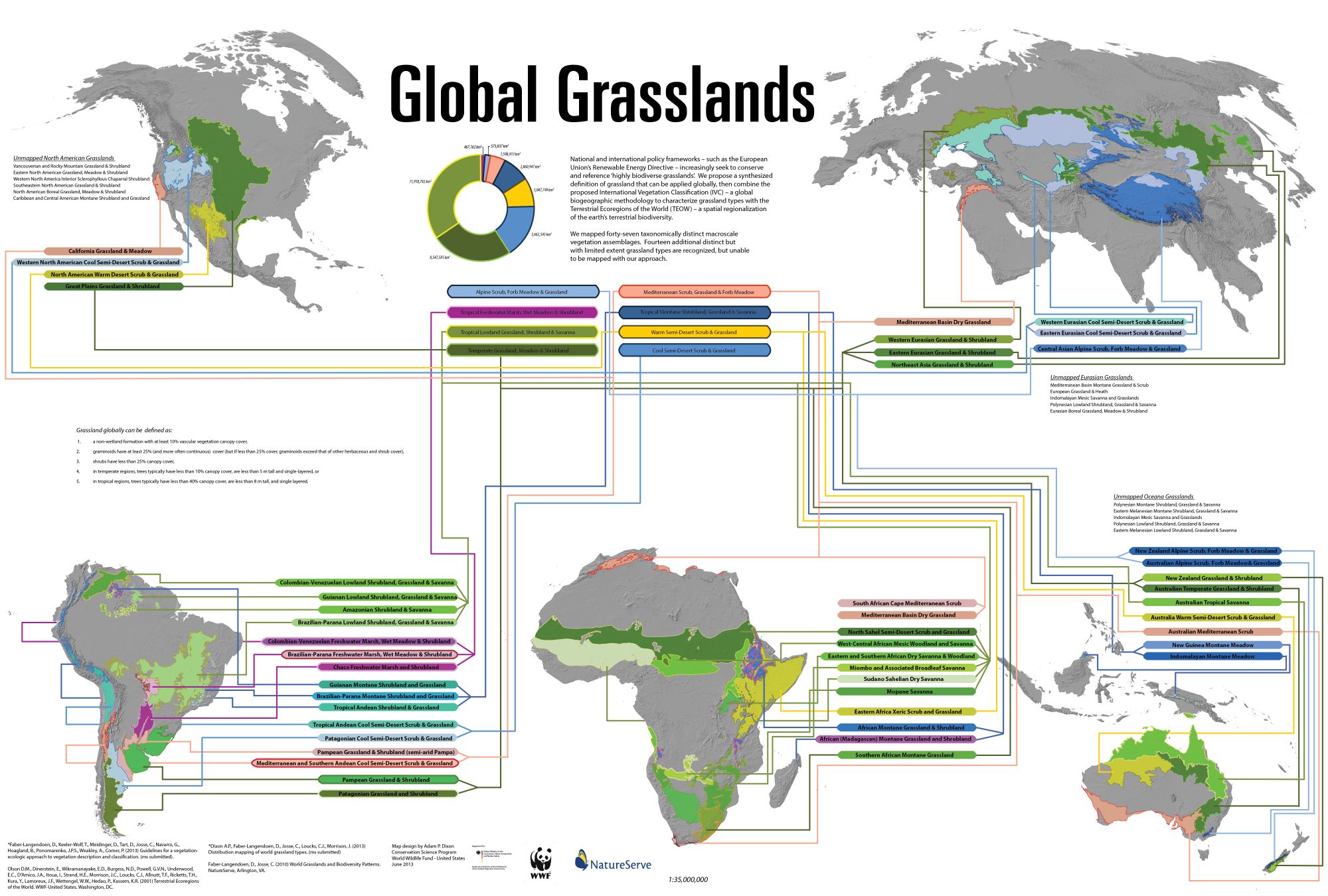 3rd Place: World Wildlife Fund and NatureServe collaborated on this map of global grasslands. The map describes every major grassland community across the world.