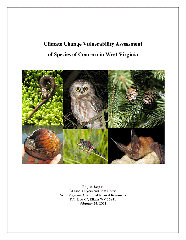 Report Cover: Climate Change Vulnerability Assessment of Species of Concern in West Virginia