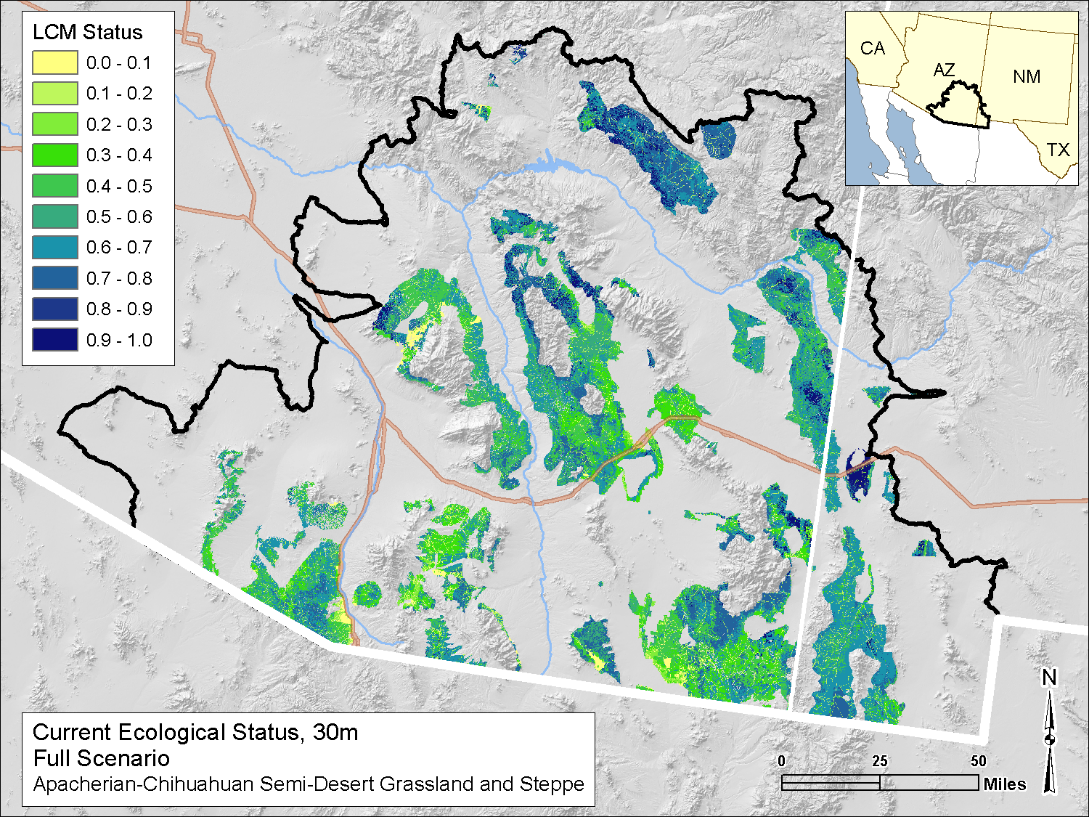 Vista allows users to create ecological status maps such as this 30-meter-resolution map.of the Apacherian-Chihuahuan Semi-Desert Grassland and Steppe in southeastern Arizona and southwestern New Mexico. | Map courtesy of the U.S. Bureau of Land Management